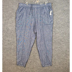 Old Navy Pants Womens 2XL Blue Tapered Leg Linen Blend Stretch Plus Size NEW